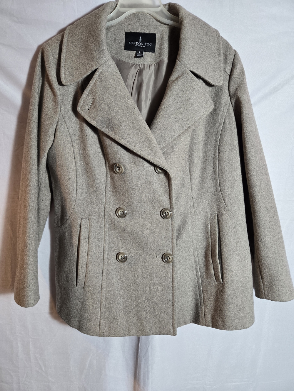 London Fog Women's Double-Breasted Wool Blend Peacoat in Oatmeal